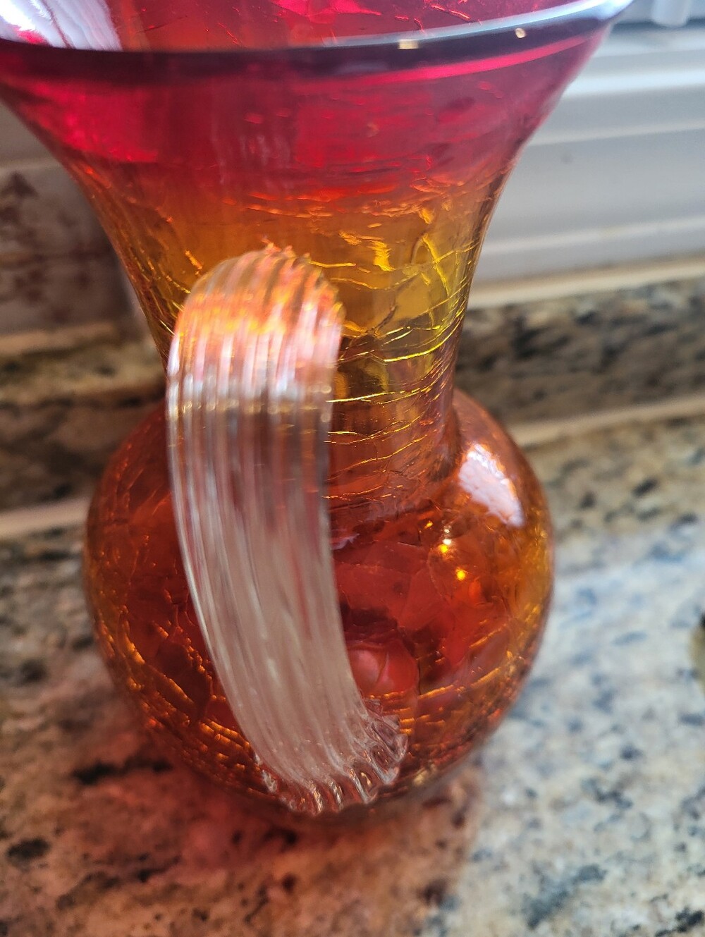 VTG. Blenko 7 Inch  Handblown Amberina  Crackle Glass Pitcher -Vase  Glass Art - Picture 6 of 16